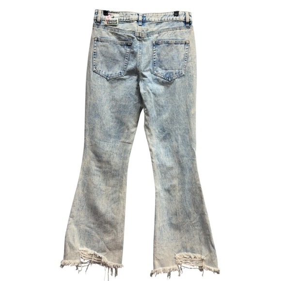 Almost Famous Vintage Flare Jeans Size 9 Blue Acid Wash Patch Distressed - Picture 2 of 16